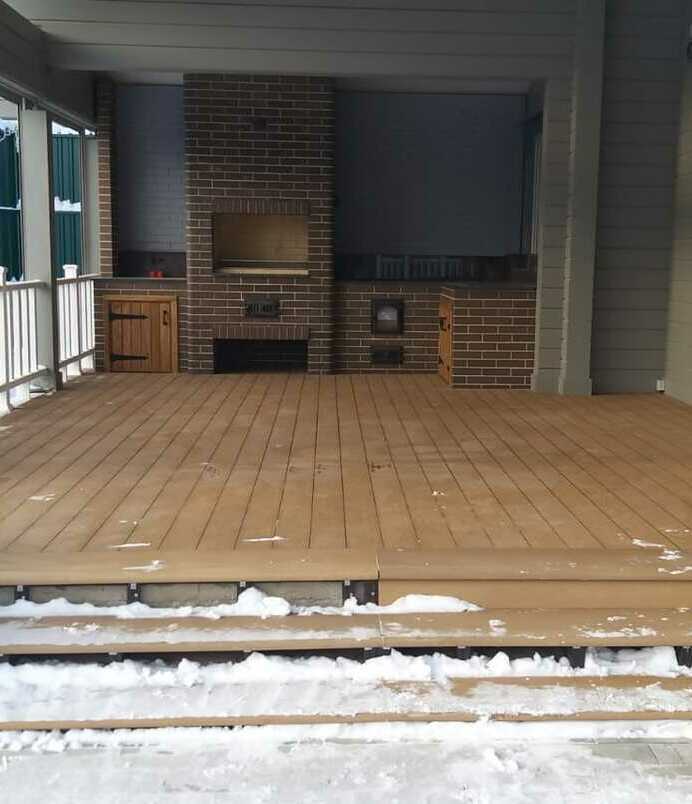 Террасная доска Woodvex Select Терраса частного дома. Выполнена из террасной доски Woodvex Select Цвет:Вуд